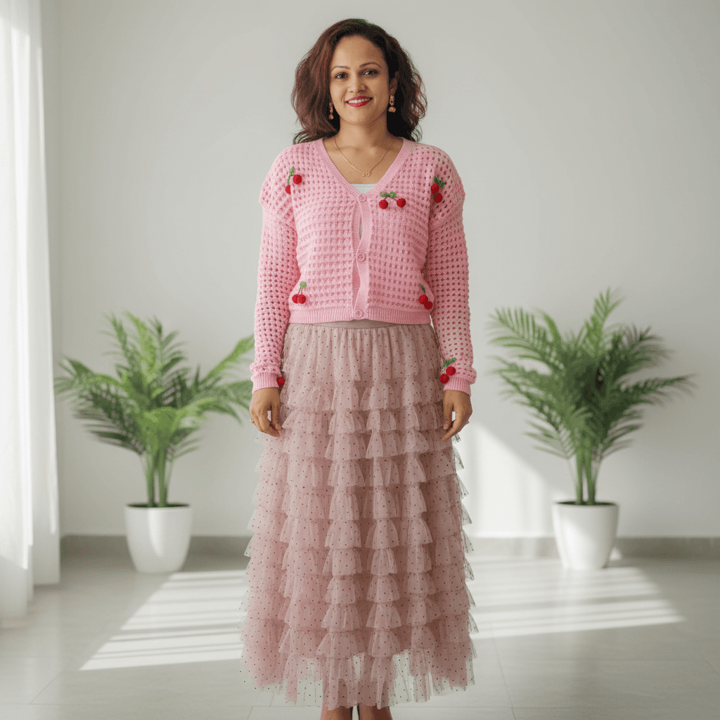 Dusty Pink Tiered Tulle Maxi Skirt | Ruffled Polka Dot Skirt — image 2