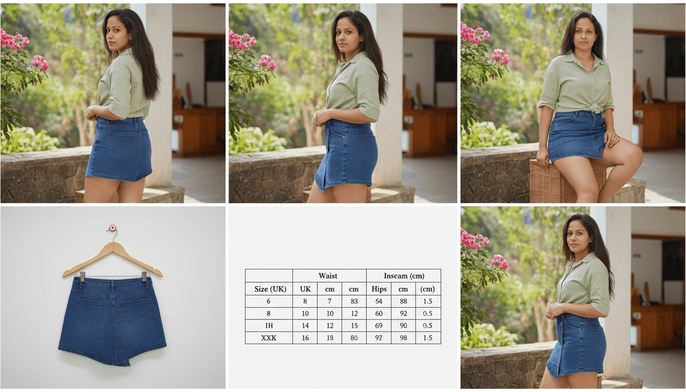 Asymmetrical Denim Skort - High Waisted, Trendy Skirt Shorts — image 2