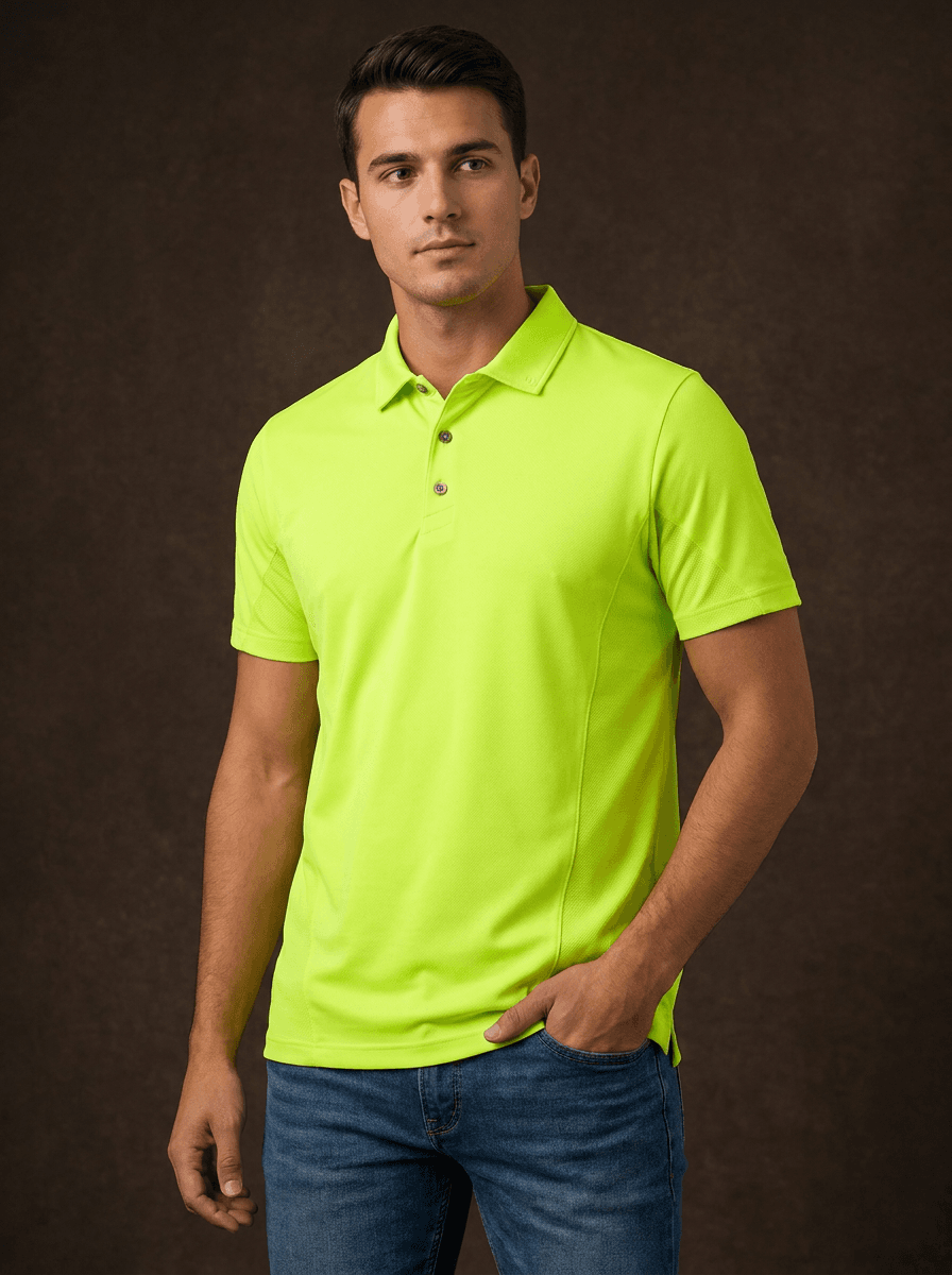 Men's Tech Knit Performance Polo Shirt in Vibrant Neon Lime