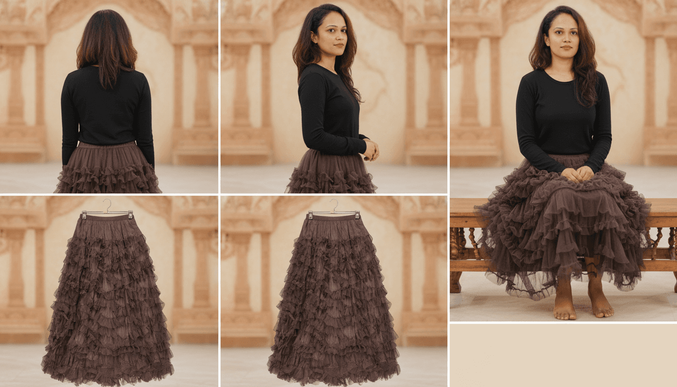 Chocolate Brown Tiered Tulle Maxi Skirt | Ruffled Mesh Skirt — image 3