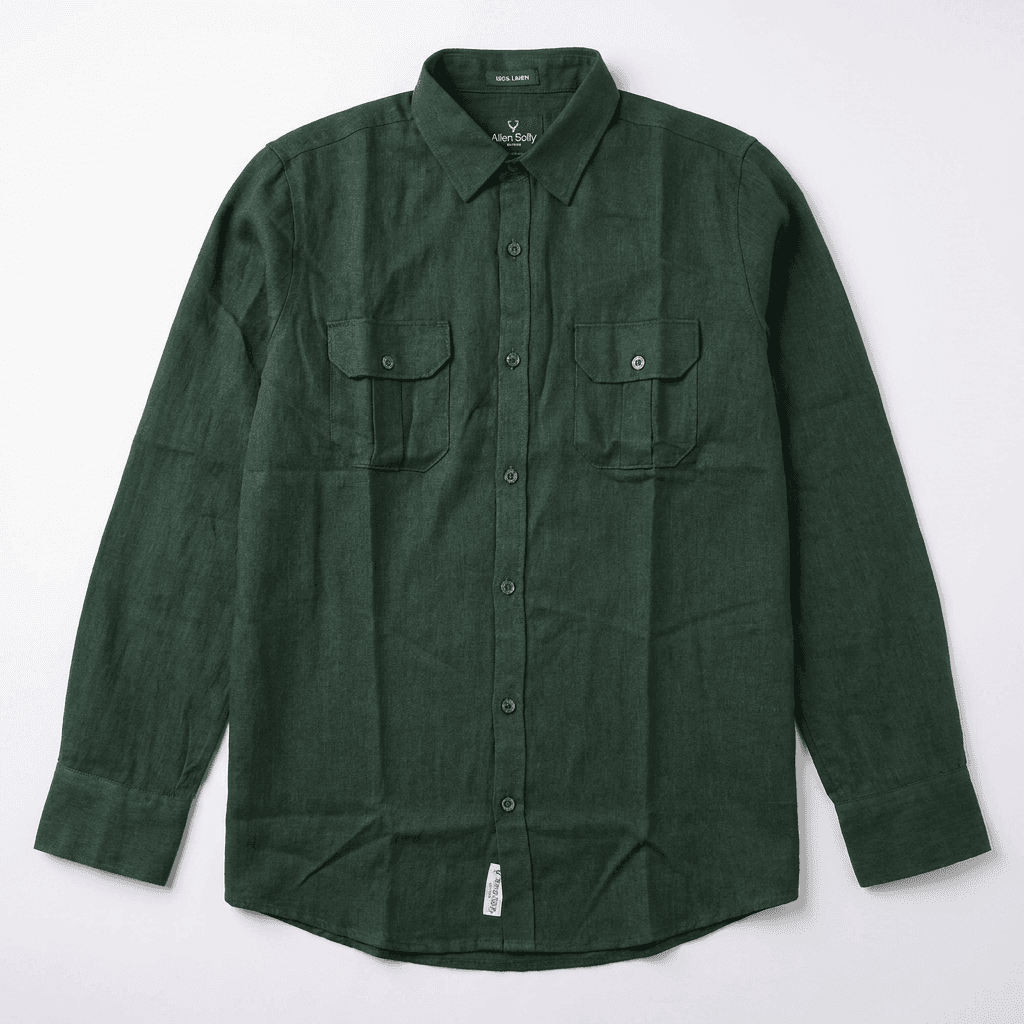 Allen Solly Men's 100% Linen Utility Shirt in Dark Green — image 3