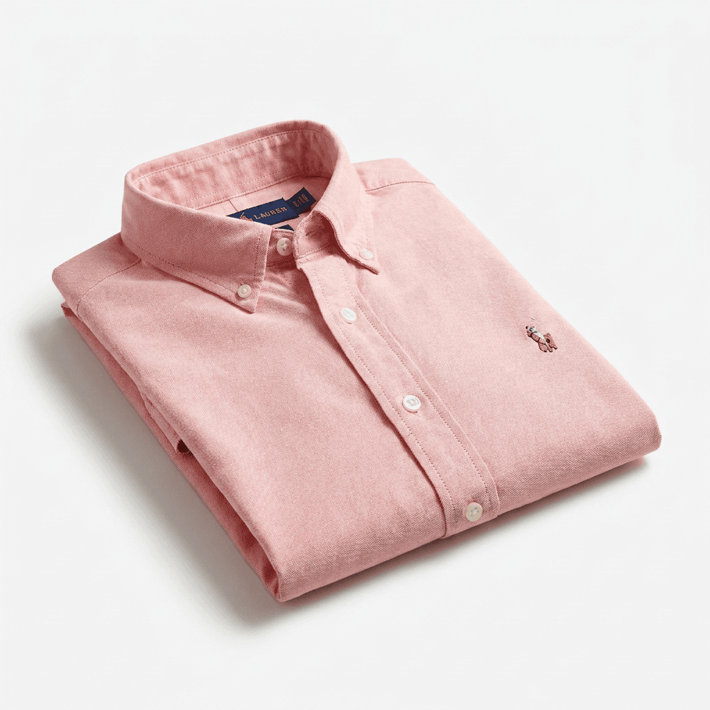 Men's Polo Bear Long Sleeve Oxford Shirt in Heather Pink — image 2