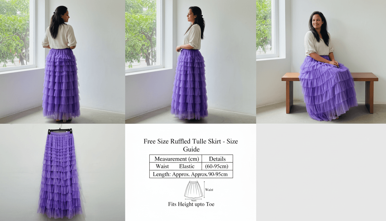 Purple Tiered Tulle Maxi Skirt | Ruffled Floor-Length Skirt — image 3