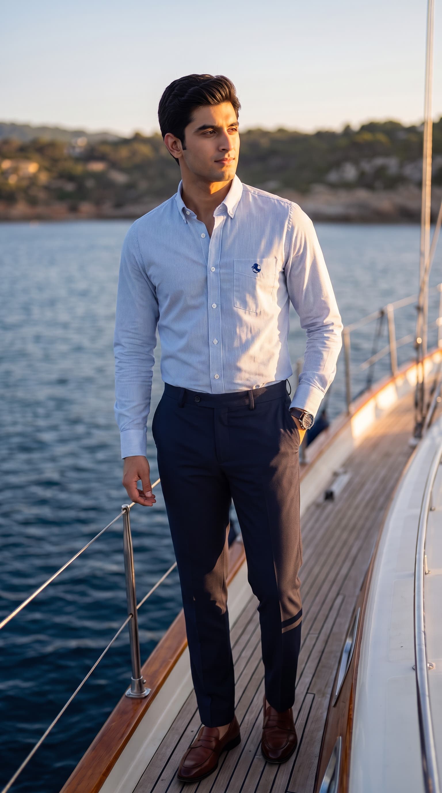 Redvers Buller Men's Slim Fit Navy Stripe Button-Down Shirt
