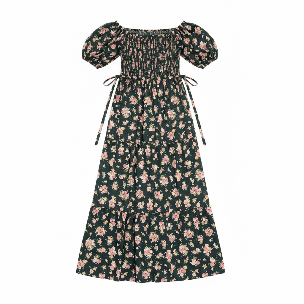 Black Floral Smocked Maxi Dress — image 3