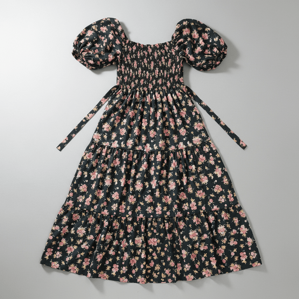 Black Floral Smocked Maxi Dress — image 4
