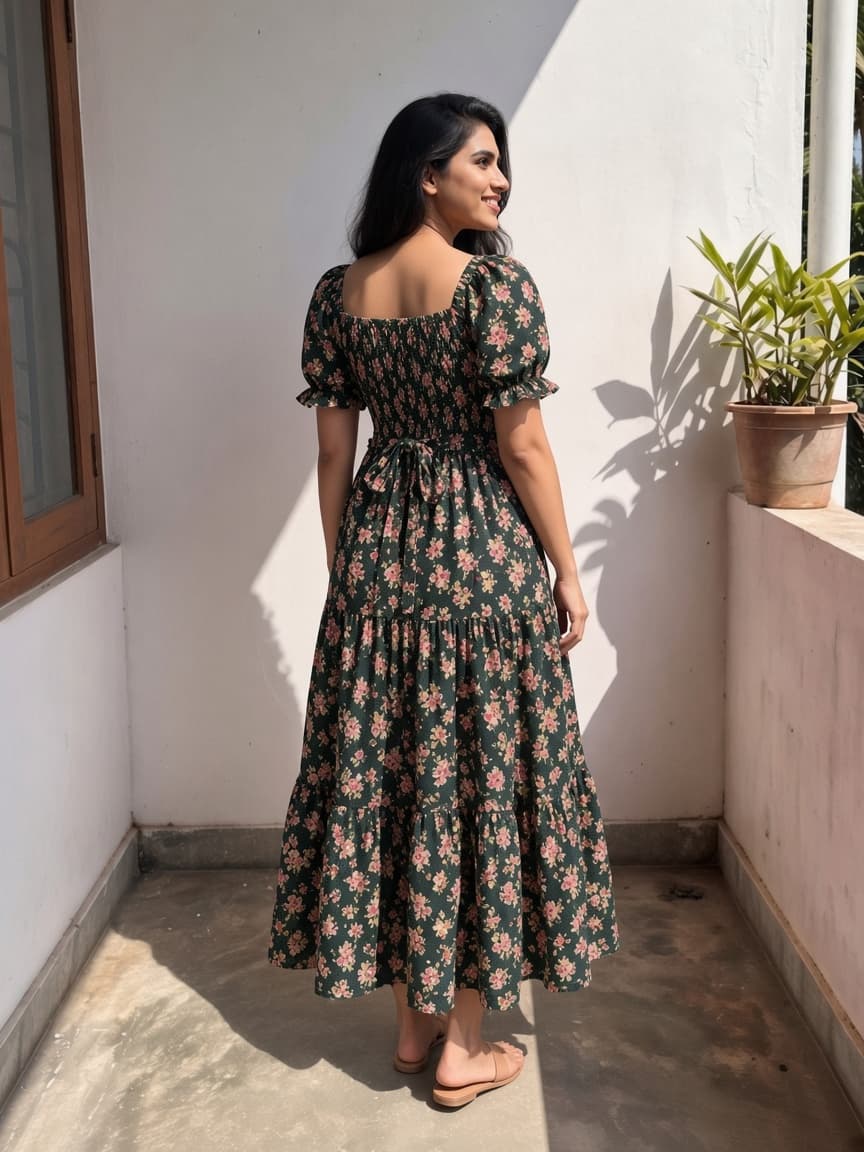 Black Floral Smocked Maxi Dress — image 2