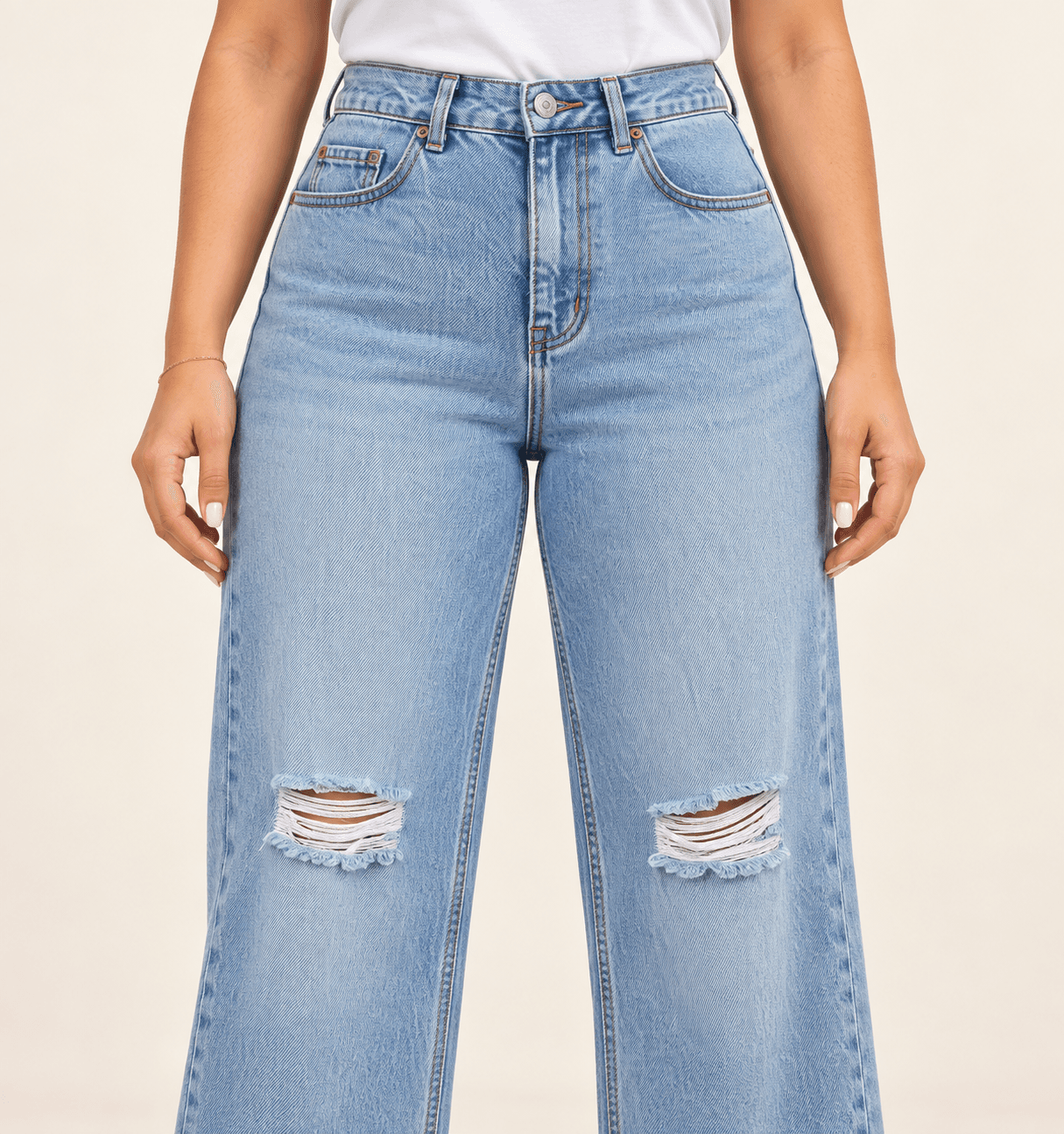 Women's Ice Blue Patch Wide Leg Jeans Sri Lanka — image 5
