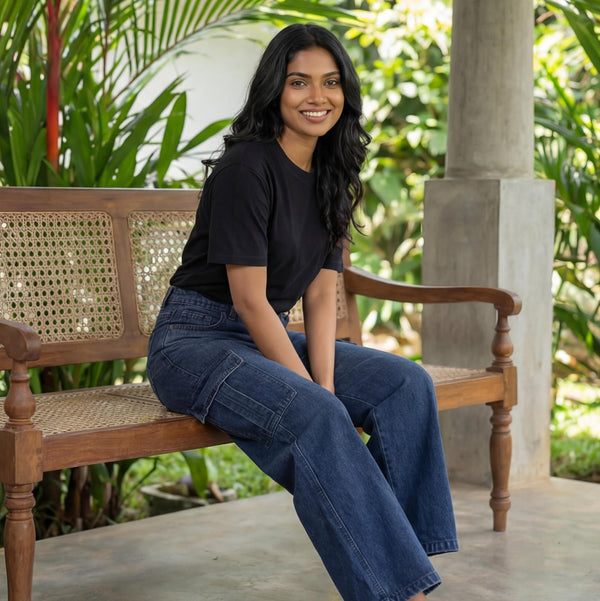 Blue wide leg cargo jeans