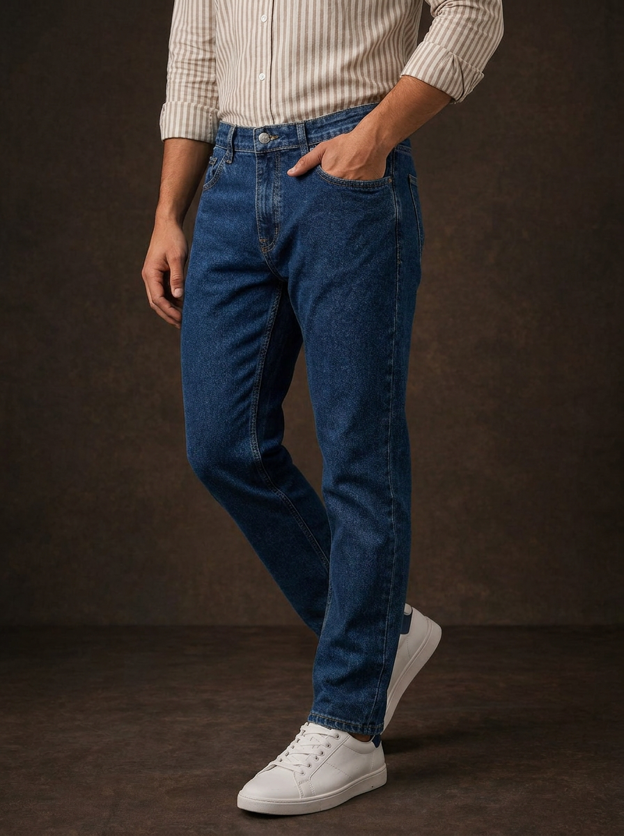 Calvin Klein Men's Classic Straight-Leg Jeans - Medium Blue Wash — Editorial catalog photo aligned to brand reference styling; primary product image for search and accessibility.
