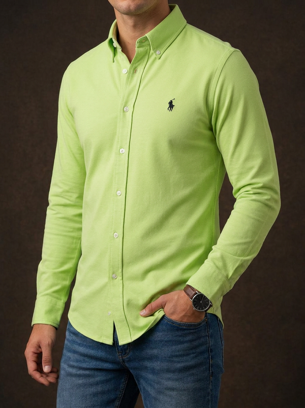 Classic Fit Men's Long-Sleeve Button-Down Shirt | Lime Green — Editorial catalog photo aligned to brand reference styling; primary product image for search and accessibility.