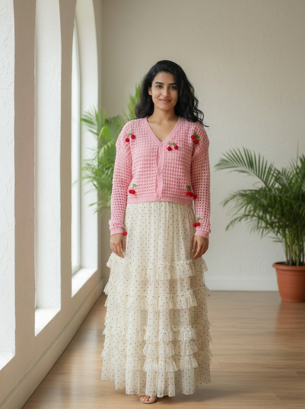 Polka Dot Ruffle Tiered Maxi Skirt - Elegant & Flowy — Editorial catalog photo aligned to brand reference styling; primary product image for search and accessibility.
