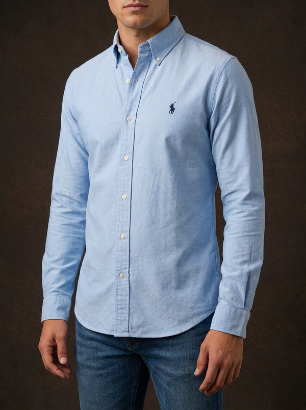 Ralph Lauren Men's Slim Fit Long Sleeve Oxford Shirt - Sky Blue — Editorial catalog photo aligned to brand reference styling; primary product image for search and accessibility.