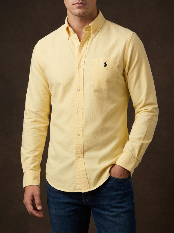 Ralph Lauren Men's Slim Fit Oxford Shirt in Yellow | Classic Style — Editorial catalog photo aligned to brand reference styling; primary product image for search and accessibility.