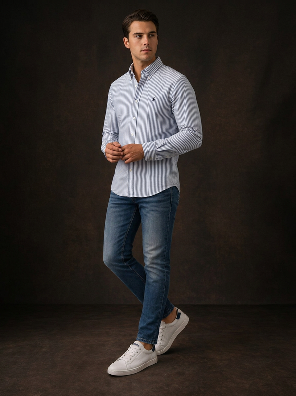 Ralph Lauren Men's Striped Polo Bear Classic Fit Shirt — Editorial catalog photo aligned to brand reference styling; primary product image for search and accessibility.
