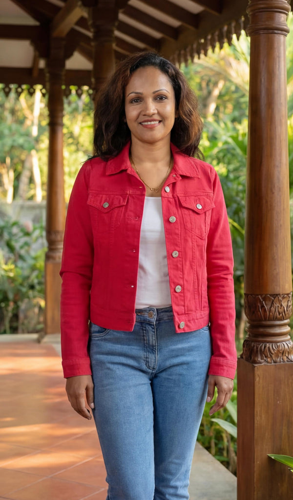 The original true red color denim jacket
