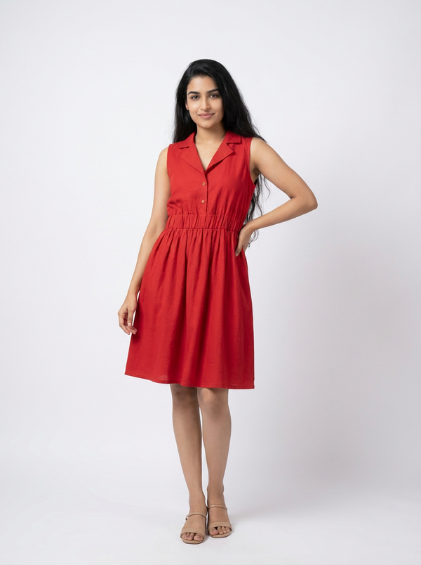 Vintage Style Red Sleeveless Corduroy Dress with Collar — Editorial catalog photo aligned to brand reference styling; primary product image for search and accessibility.