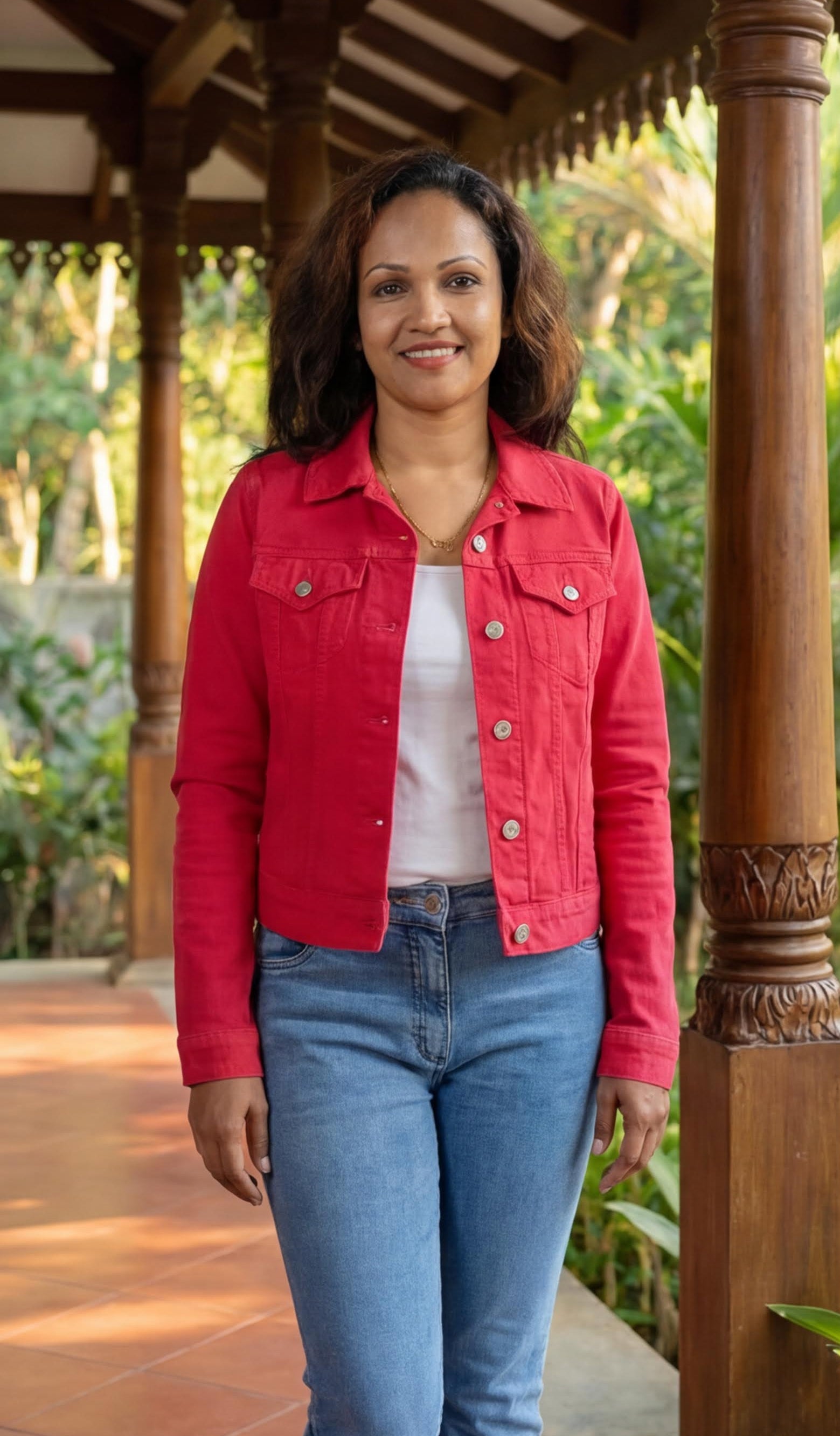 The original true red color denim jacket — image 1