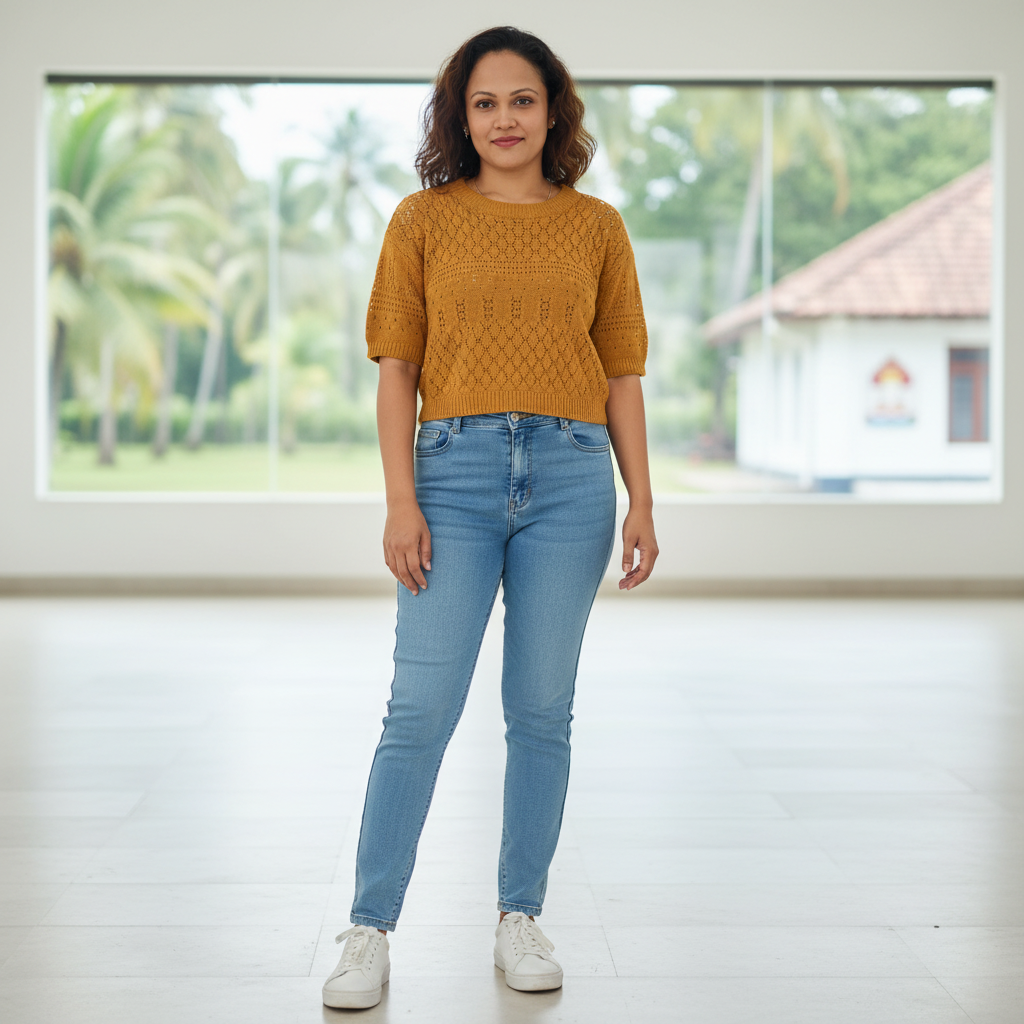 Mustard Yellow Pointelle Knit Short Sleeve Top | Boho Summer Sweater — image 1