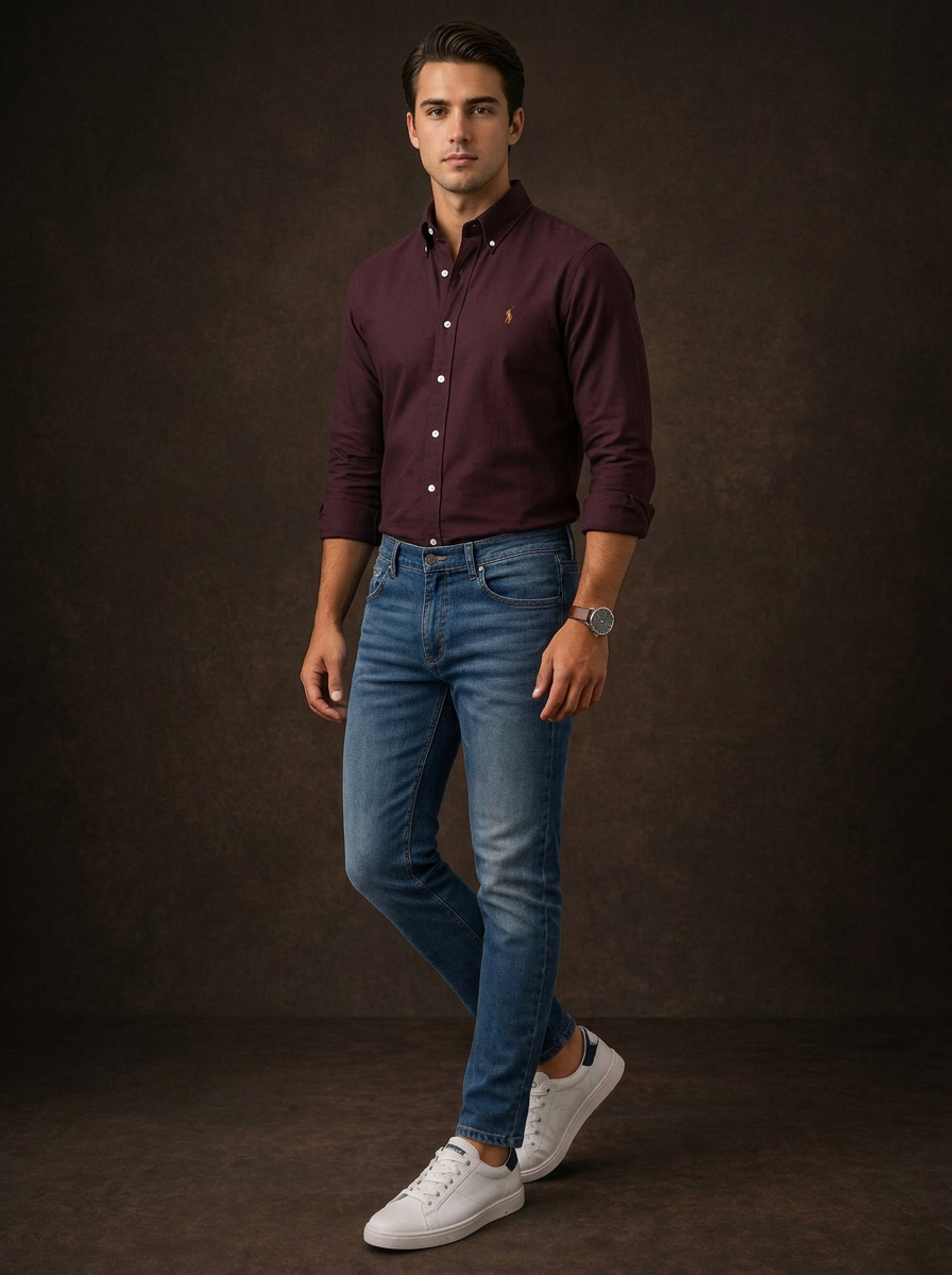Men's Ralph Lauren Burgundy Slim Fit Long Sleeve Button-Down Shirt — image 1