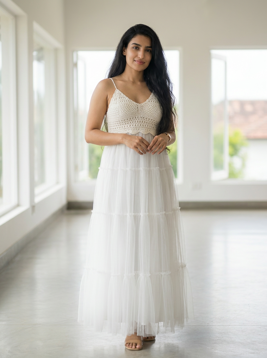 Crochet Bodice Tulle Dress - Ruffled Tiered Skirt - Sizes 28-36 — image 1