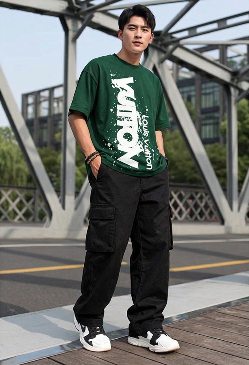 Men's Louis Vuitto Tshirt Puff Print Oversized T-Shirt | Drop Shoulder Tee — image 1