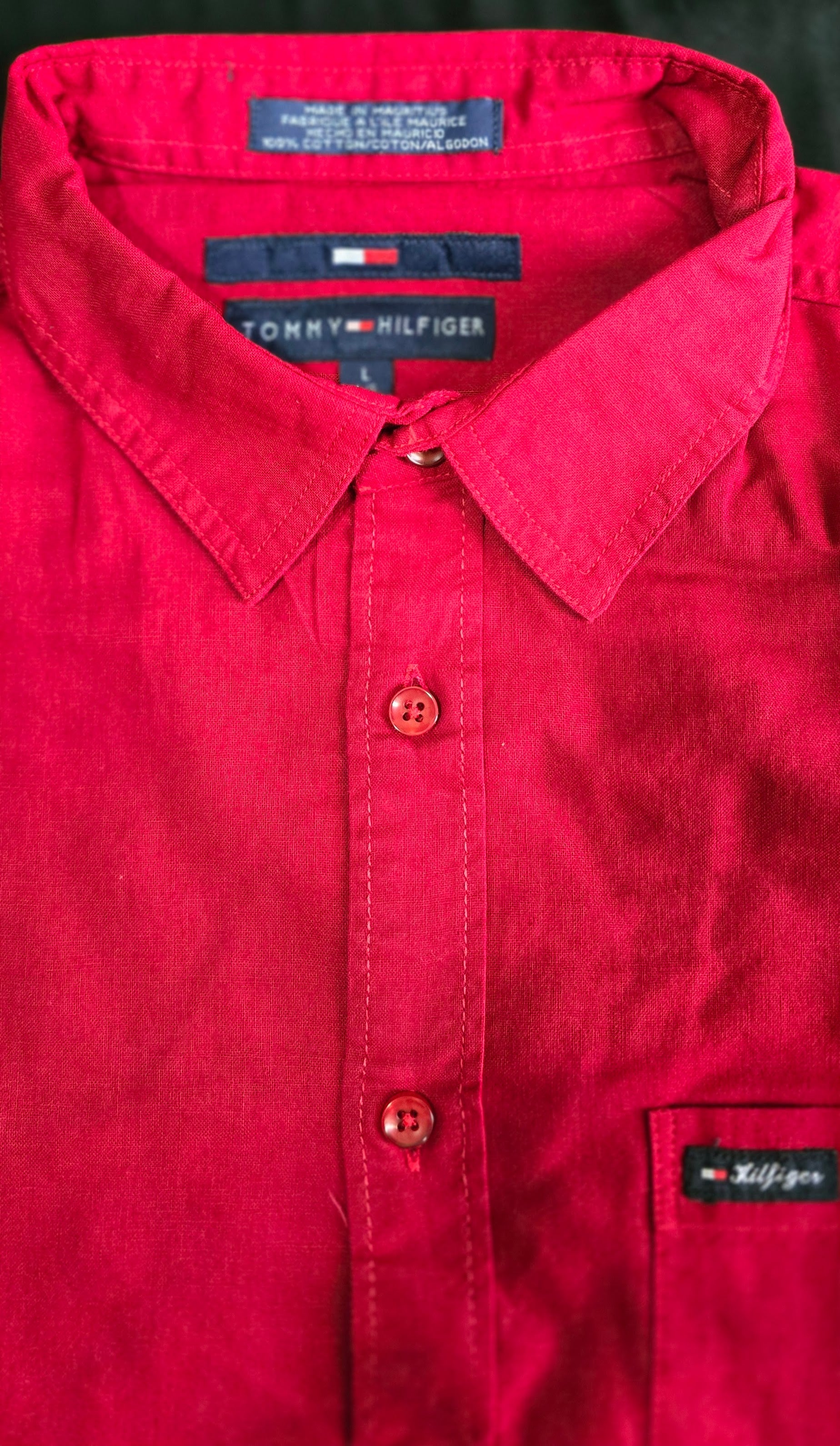 Tommy Hilfiger men's red short-sleeve button-down shirt, LKR 3,250