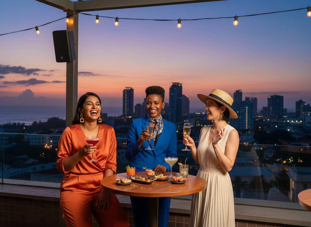 Women enjoying Colombo style nightlife in their modern, evening-ready outfits.