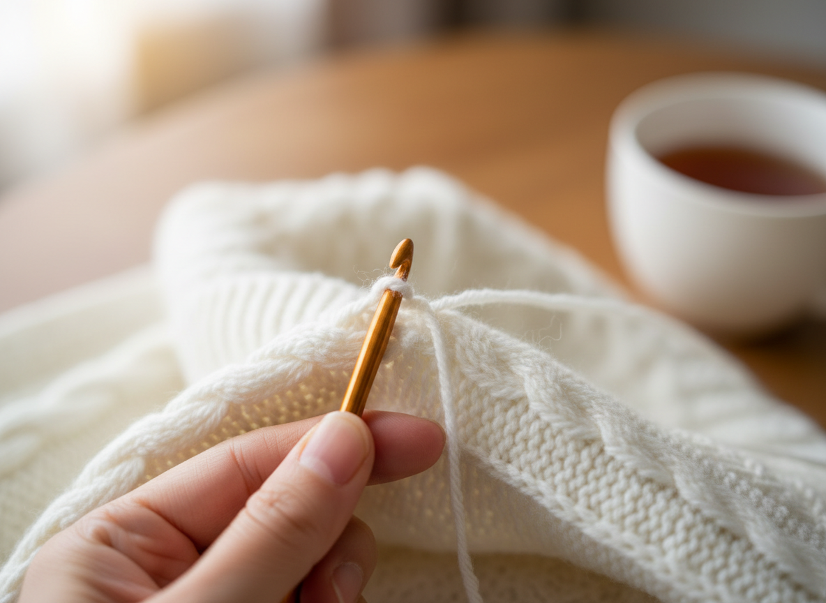 How to fix a snag in a sweater using a crochet hook.