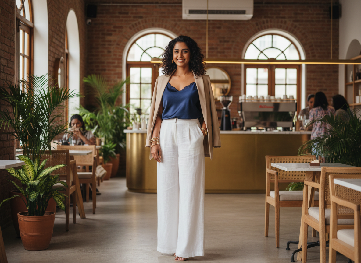 A woman dressed in a perfect smart casual outfit in Sri Lanka.