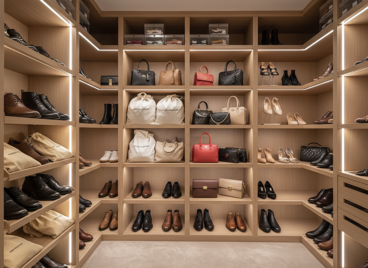 Proper wardrobe storage for shoe and handbag care in Sri Lanka.