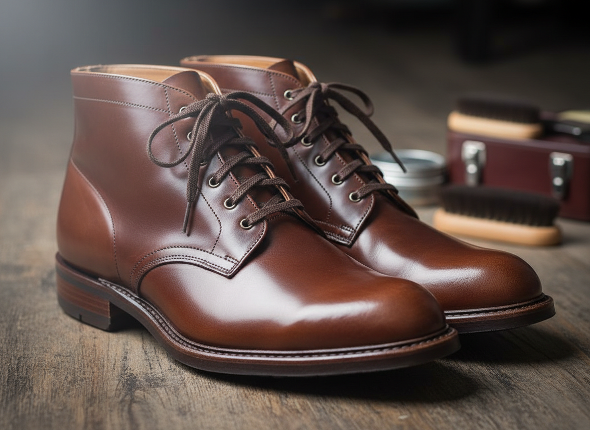 Revived leather shoes after proper care and polishing.