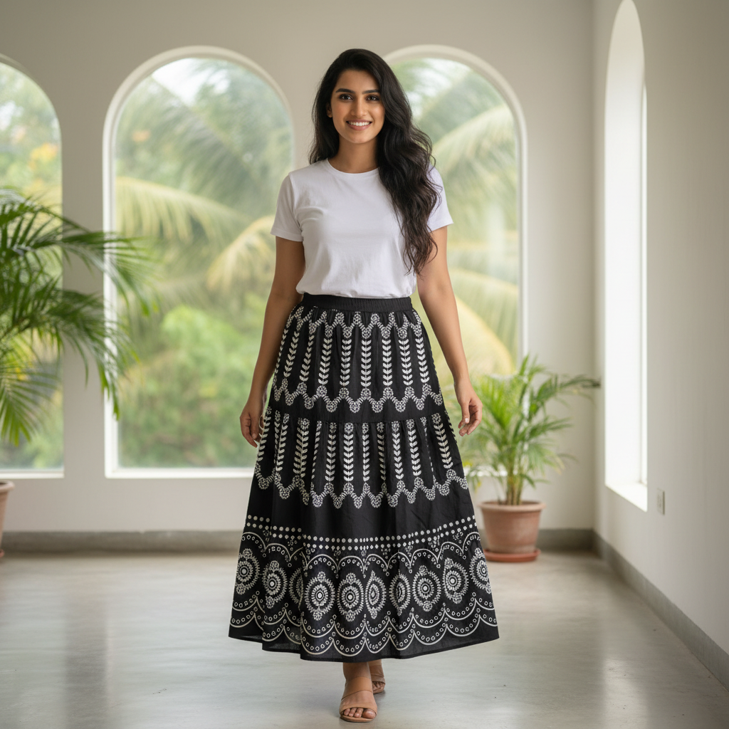 Black and White Tiered Maxi Skirt — image 1