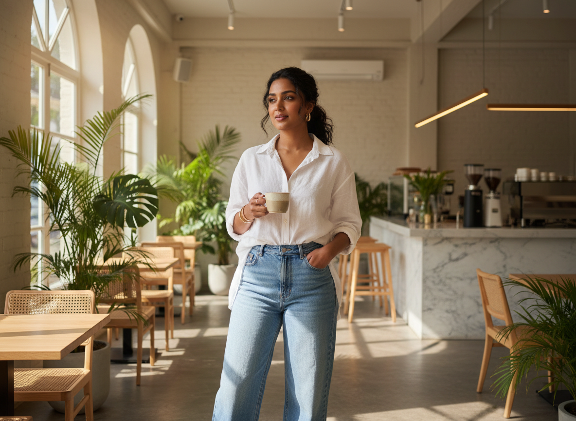 Modern woman demonstrating the French tuck styling hack in Sri Lanka
