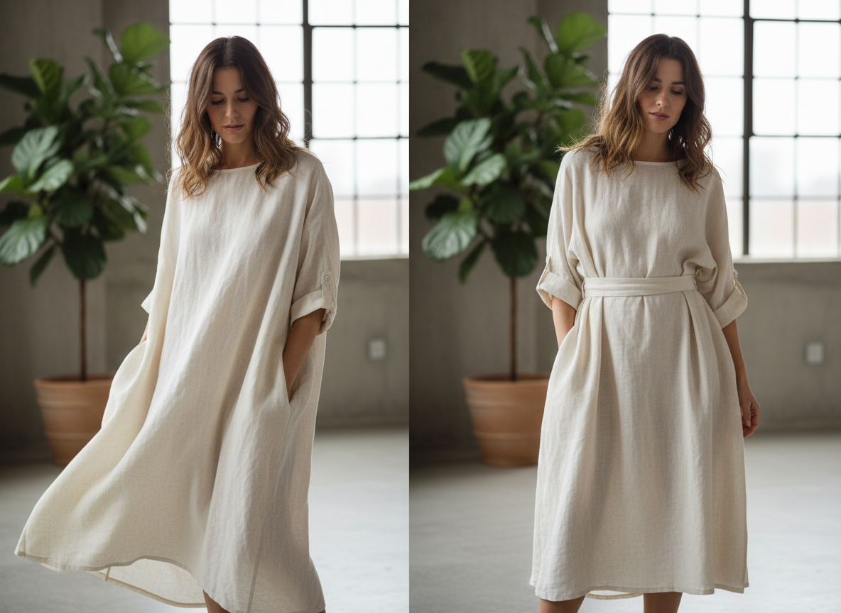 Before and after clothing styling hacks for oversized dresses
